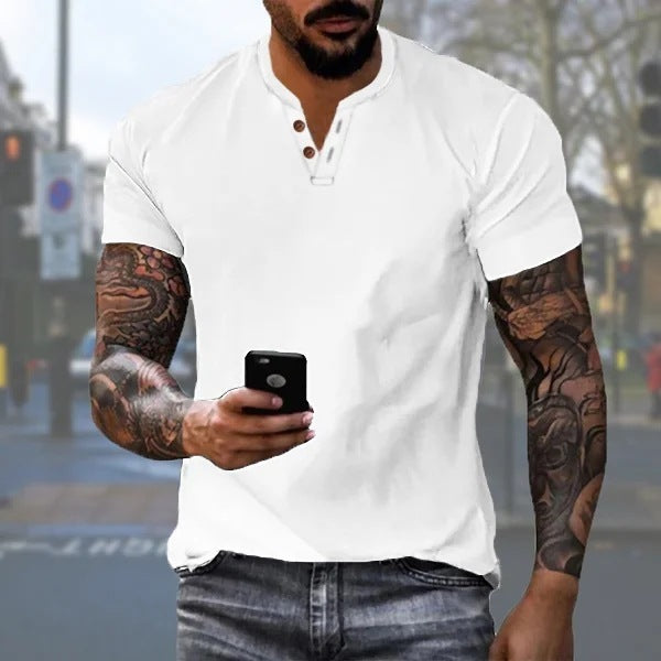 Men's Casual Solid Cotton And Linen Short Sleeves